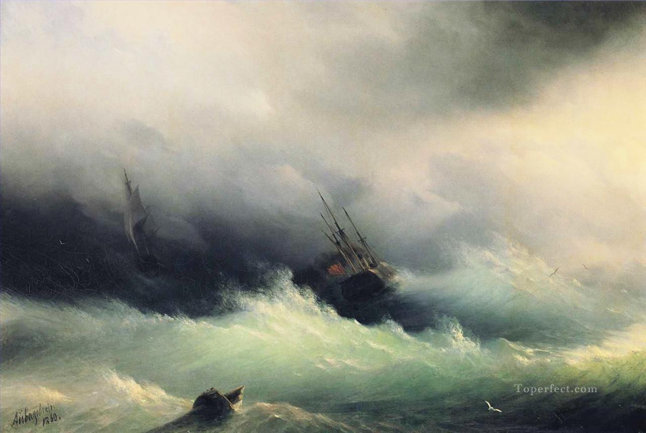 ships in a storm 1860 Romantic Ivan Aivazovsky Russian Oil Paintings